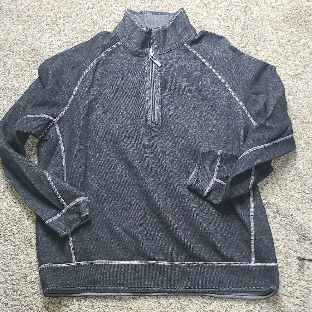 Tommy Bahama Gray Zip Up Sweater with Contrast Stitching